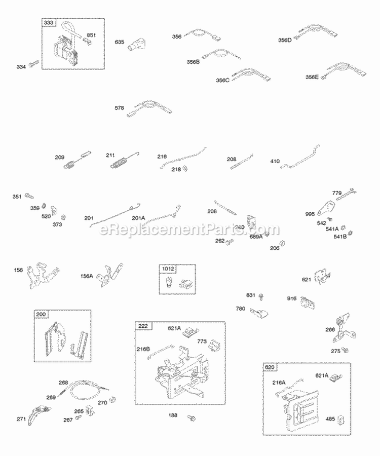 Controls Governor Spring Ignition Diagram and Parts List for  Briggs and Stratton Engine